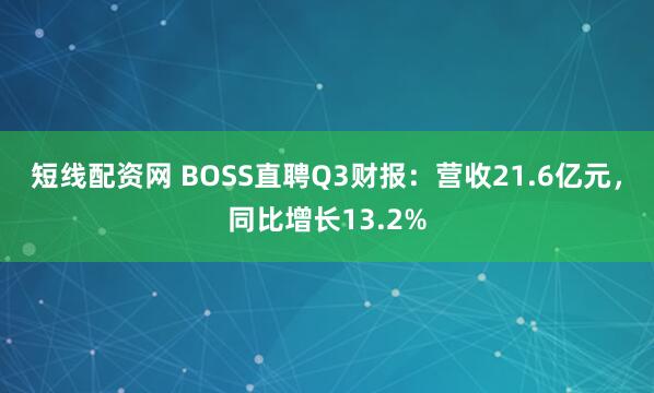 短线配资网 BOSS直聘Q3财报：营收21.6亿元，同比增长13.2%
